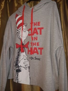Dr. Seuss Light Gray Hoodie with Red Drawstrings